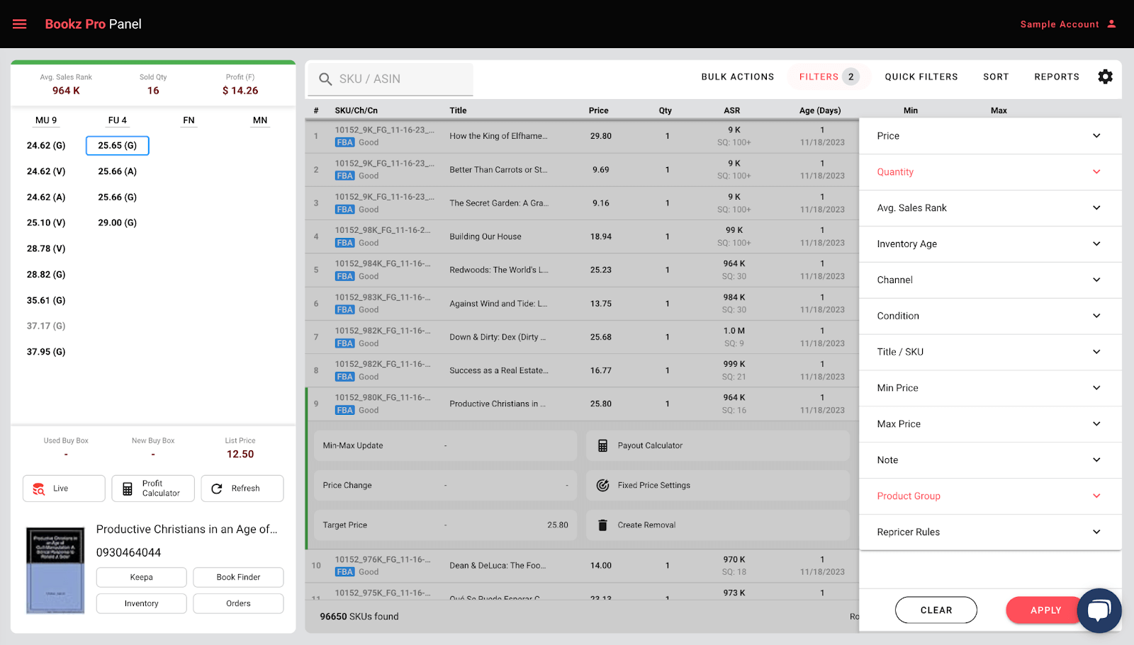 Advanced filters and bulk actions for efficient management on BookzPro